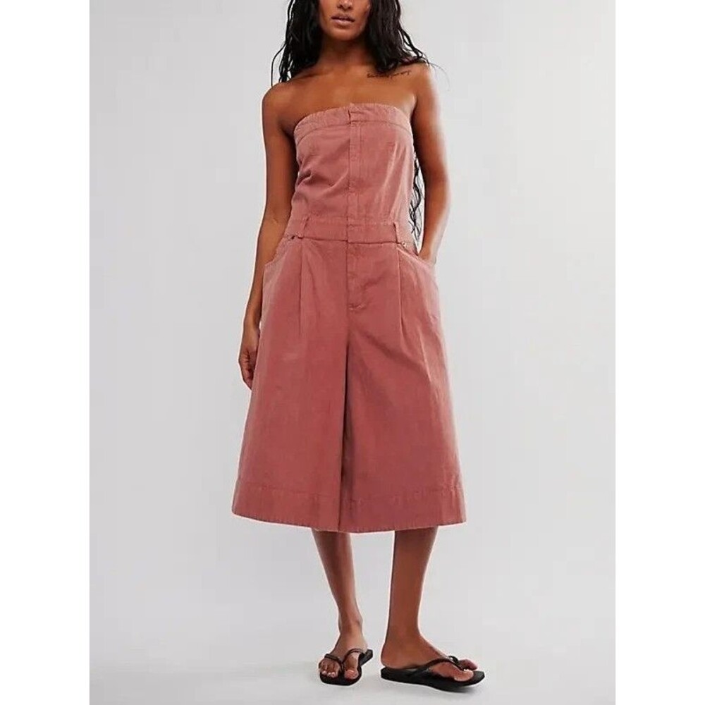Free People Juniper Jumpsuit Dress Tube Solid Billowy Beach Wide-Leg XS 287260